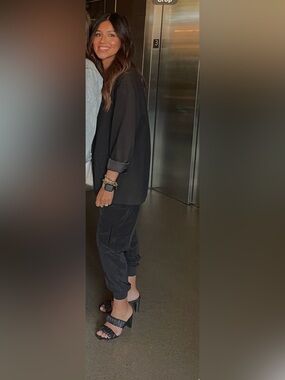 Zara size M Black satin look cargo dressy jogger-style pants